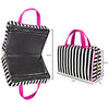 Once Upon A Rose Makeup Bag for Women and Girls, Large Cosmetic Bag with Zippered, Transparent Pockets and Handles, Foldable Makeup Bag for Home and Travel - Black & White Stripes