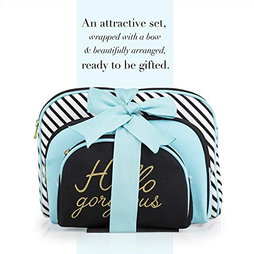 Once Upon A Rose 3 Pc Cosmetic Bag Set, Purse Size Makeup Bag for Women, Toiletry Travel Bag, Makeup Organizer, Cosmetic Bag for Girls Zippered Pouch Set, Large, Medium, Small (Hello Gorgeous Blue)