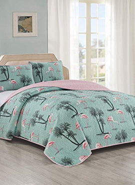 Panama Jack 3 Piece Quilt Set, King Size Quilt with 2 Pillow Shams, Reversible Comforter Set, Machine Washable Bed Spread (Flamingo Oasis - King)