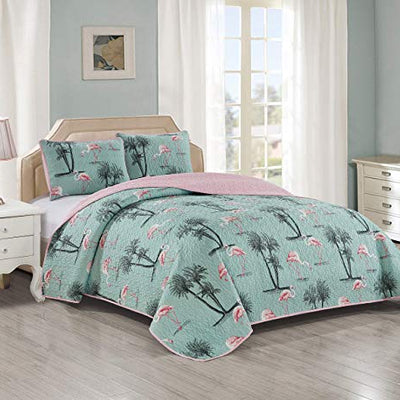 Panama Jack 3 Piece Quilt Set, King Size Quilt with 2 Pillow Shams, Reversible Comforter Set, Machine Washable Bed Spread (Flamingo Oasis - King)