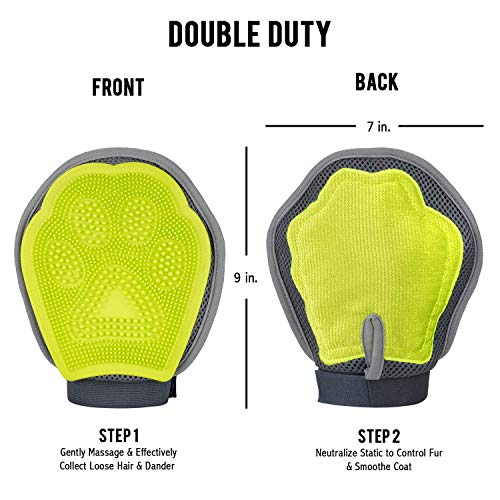 Precious Tails Grooming Mit for Dogs and Cats, Double Sided Pet Grooming Glove (Green and Gray)