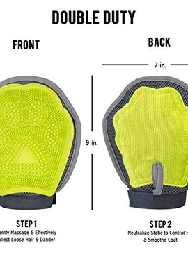 Precious Tails Grooming Mit for Dogs and Cats, Double Sided Pet Grooming Glove (Green and Gray)