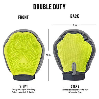 Precious Tails Grooming Mit for Dogs and Cats, Double Sided Pet Grooming Glove (Green and Gray)