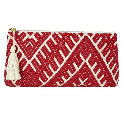 DwellStudio Vegan Clutch for Women -Boho Style Clutch, Wristlet, Purse, Woman's Hand Bag, Wallet, Beautiful Gift for Women (Red and White)