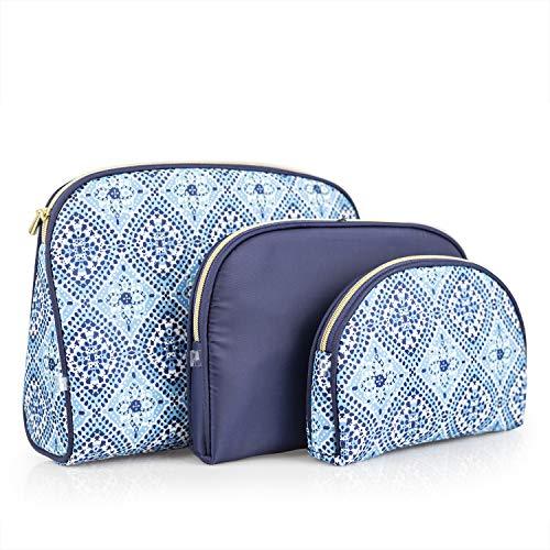 Once Upon A Rose 3 Pc Cosmetic Bag Set, Purse Size Makeup Bag for Women, Toiletry Travel Bag, Makeup Organizer, Cosmetic Bag for Girls Zippered Pouch Set, Large, Medium, Small (Navy & Blue)
