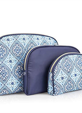 Once Upon A Rose 3 Pc Cosmetic Bag Set, Purse Size Makeup Bag for Women, Toiletry Travel Bag, Makeup Organizer, Cosmetic Bag for Girls Zippered Pouch Set, Large, Medium, Small (Navy & Blue)