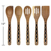 Country Kitchen 5 Piece Nonstick Utensil Set Acacia Wooden Kitchen Tools for Serving and Healthy Cooking with Black Inlay Design