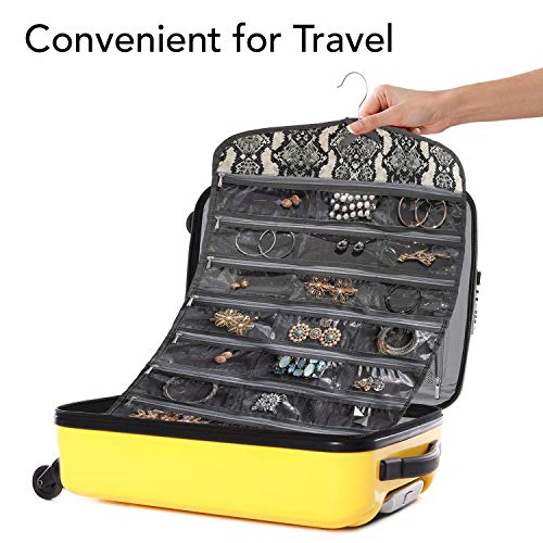 Once Upon a Rose Hanging Jewelry Organizer, Over The Door Jewelry Organizer, Double Sided with Clear Pockets, 17