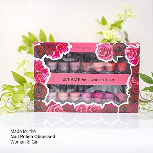Beauty Concepts Ultimate Nail Polish Collection - 14 Pack of Assorted Mini Nail Polish Shades, Quick Dry Nail Polish in Pinks, Purples and Corals