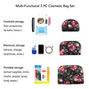 Once Upon A Rose 3 Pc Cosmetic Bag Set, Purse Size Makeup Bag for Women, Toiletry Travel Bag, Makeup Organizer, Cosmetic Bag for Girls Zippered Pouch Set, Large, Medium, Small (Black & Floral)