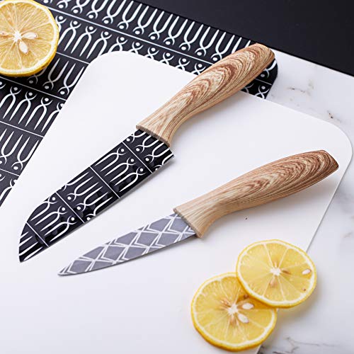 Cook with Color 6 Piece Kitchen Knives and Board Set - Includes 3 Knives and 3 Cutting Boards - (Black and White Collection)