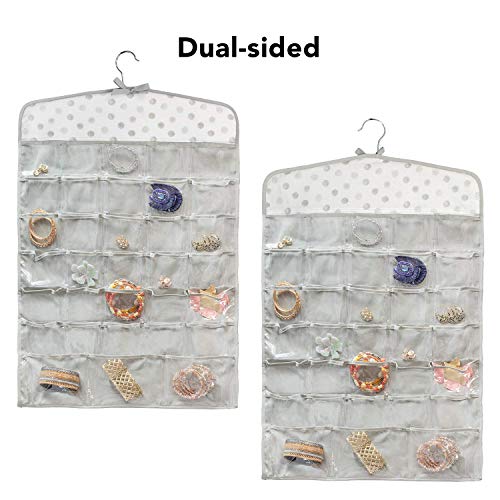 Once Upon a Rose Hanging Jewelry Organizer, Over The Door Jewelry Organizer, Double Sided with Clear Pockets, 17