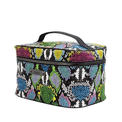 Nicole Miller Makeup Bag, Travel Toiletry Bag, and Cosmetic Bag- Multicolor Faux Leather Snakeskin Print (Large Train Bag)