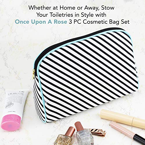 Once Upon A Rose 3 Pc Cosmetic Bag Set, Purse Size Makeup Bag for Women, Toiletry Travel Bag, Makeup Organizer, Cosmetic Bag for Girls Zippered Pouch Set, Large, Medium, Small (Hello Gorgeous Blue)