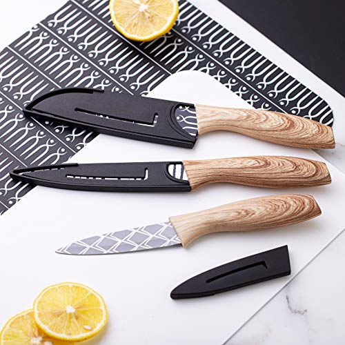 Cook with Color 6 Piece Kitchen Knives and Board Set - Includes 3 Knives and 3 Cutting Boards - (Black and White Collection)