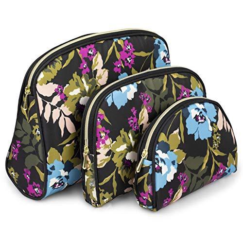 Once Upon A Rose 3 Pc Cosmetic Bag Set, Purse Size Makeup Bag for Women, Toiletry Travel Bag, Makeup Organizer, Cosmetic Bag for Girls Zippered Pouch Set, Large, Medium, Small (Blue Floral Design)