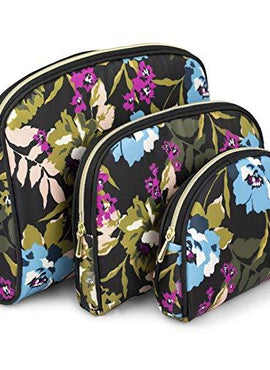 Once Upon A Rose 3 Pc Cosmetic Bag Set, Purse Size Makeup Bag for Women, Toiletry Travel Bag, Makeup Organizer, Cosmetic Bag for Girls Zippered Pouch Set, Large, Medium, Small (Blue Floral Design)