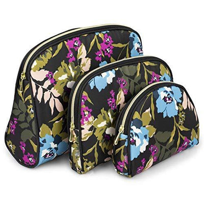 Once Upon A Rose 3 Pc Cosmetic Bag Set, Purse Size Makeup Bag for Women, Toiletry Travel Bag, Makeup Organizer, Cosmetic Bag for Girls Zippered Pouch Set, Large, Medium, Small (Blue Floral Design)