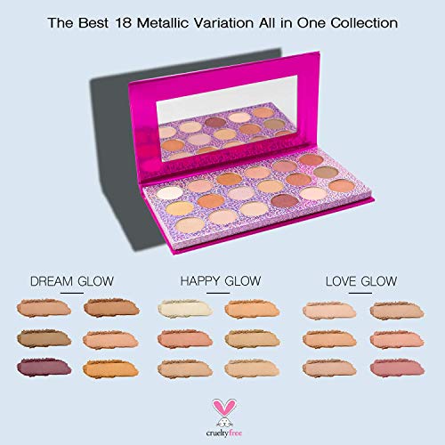Nicole Miller Goal Digger Metallic Eye Shadow Palette with Mirror, Eye Makeup for Women, Makeup Set and Cosmetics for Girls, Metallic Eyeshadow Colors - 18 Neutral, Matte and Shimmery Shades
