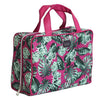 Nicole Miller Makeup Bag, Travel and Toiletry Bag, Large Cosmetic Bag with Zippered, Transparent Pockets and Handles, Foldable Makeup Bag for Home and Travel (Hot Pink & Green Leaf Print)