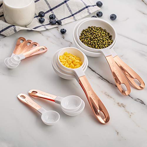12 Piece Measuring Cups Set and Measuring Spoon Set, Copper Coated Stainless Steel Handles, Nesting Kitchen Measuring Set, Liquid Measuring Cup Set, Dry Measuring Cup Set