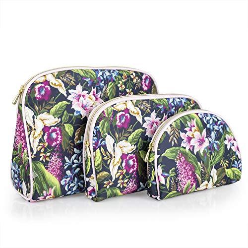 Once Upon A Rose 3 Pc Cosmetic Bag Set, Purse Size Makeup Bag for Women, Toiletry Travel Bag, Makeup Organizer, Cosmetic Bag for Girls Zippered Pouch Set, Large, Medium, Small (Forest Floral)
