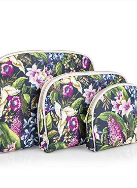 Once Upon A Rose 3 Pc Cosmetic Bag Set, Purse Size Makeup Bag for Women, Toiletry Travel Bag, Makeup Organizer, Cosmetic Bag for Girls Zippered Pouch Set, Large, Medium, Small (Forest Floral)