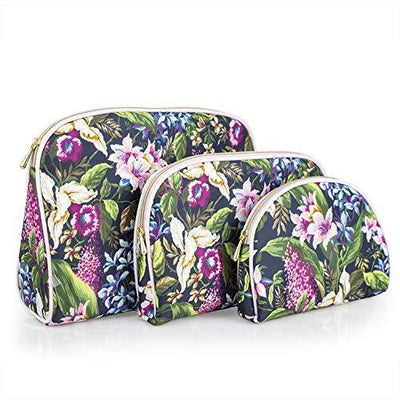 Once Upon A Rose 3 Pc Cosmetic Bag Set, Purse Size Makeup Bag for Women, Toiletry Travel Bag, Makeup Organizer, Cosmetic Bag for Girls Zippered Pouch Set, Large, Medium, Small (Forest Floral)