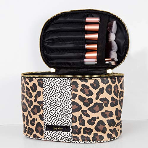 Nicole Miller Makeup Bag, Travel Toiletry Case, and Cosmetic Bag- Large Makeup Organizer with Top Handle (Animal Print)