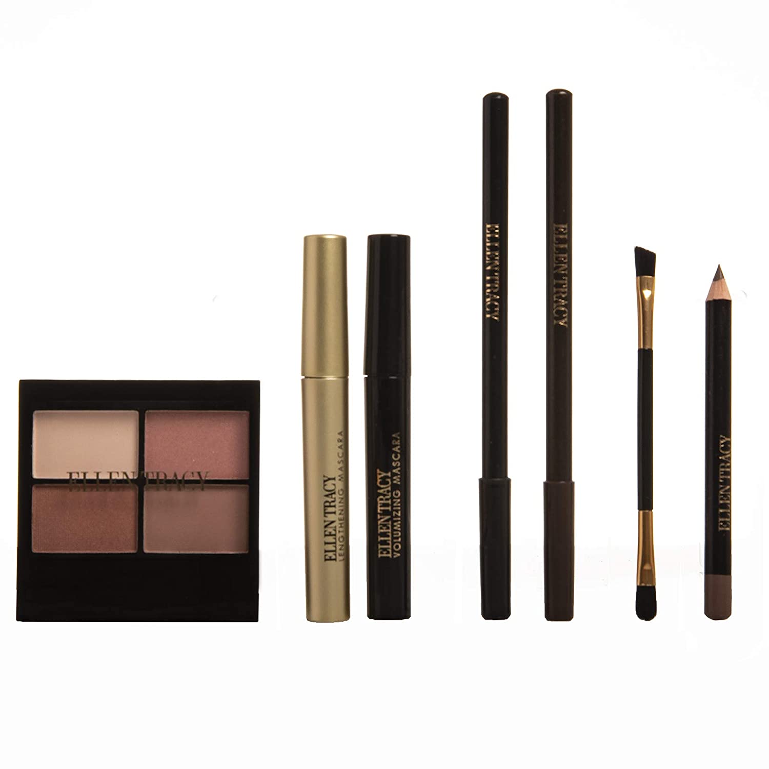 Ellen Tracy Eye Makeup Set with Eyeshadow Pallete, Eyeliner Pencils, Mascara, Eyebrow Pencil, and Brush