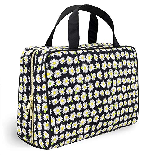Once Upon A Rose Makeup Bag for Women and Girls, Large Cosmetic Bag with Zippered, Transparent Pockets and Handles, Foldable Makeup Bag for Home and Travel - Daisy Print