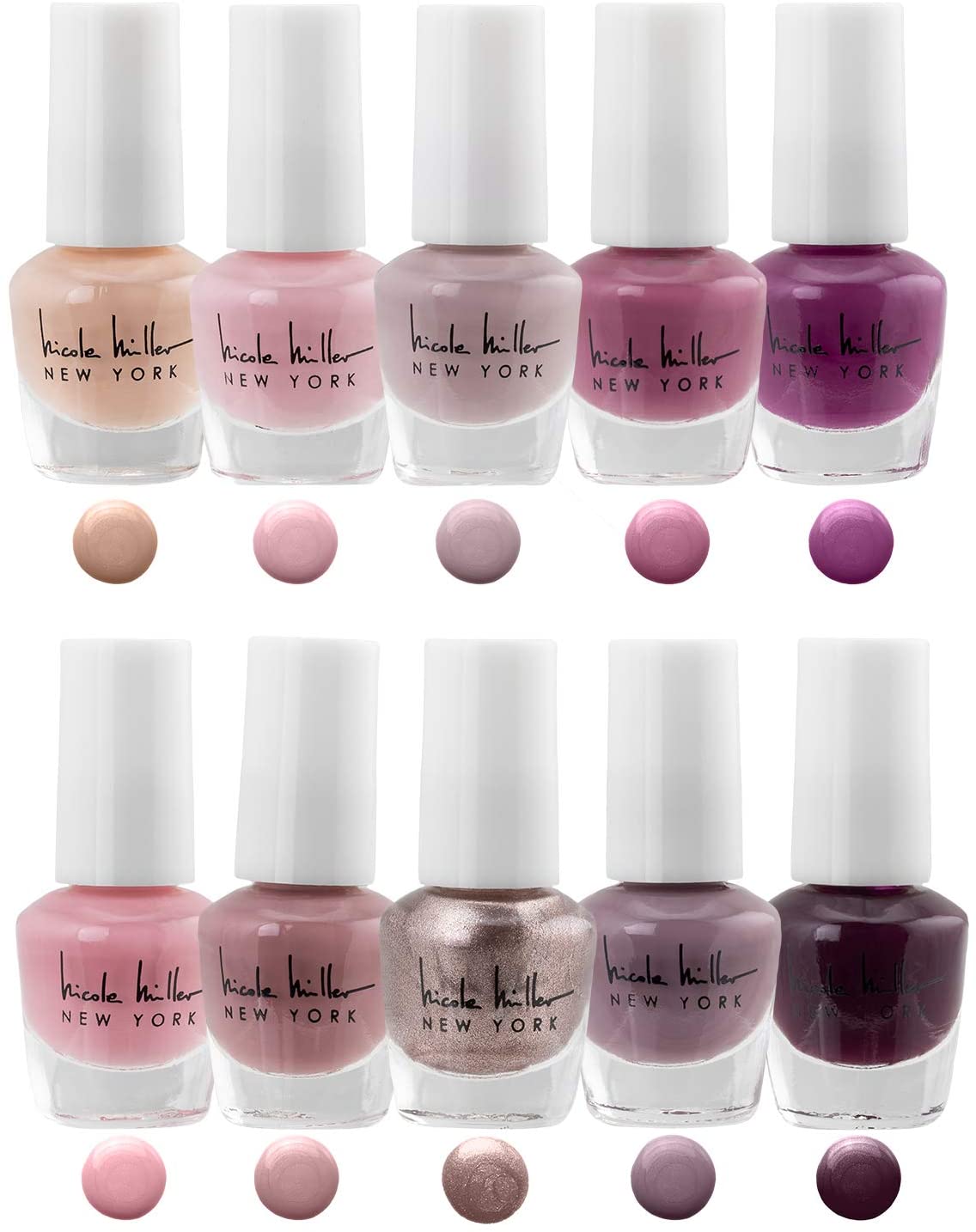 Nicole Miller Nail Polish Set, 10 Mini Nail Polish Colors, Polish Kit for Fingernails and Toenails, 0.12 Fl Oz Each