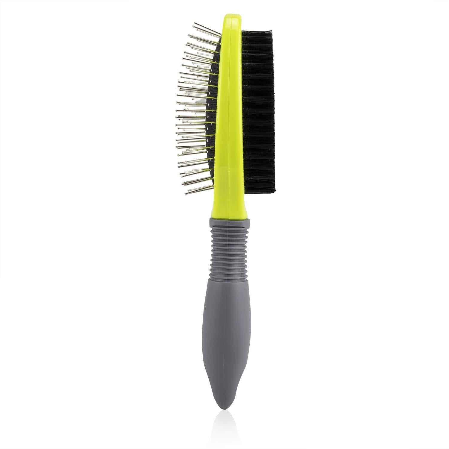 Precious Tails Double Sided Grooming Brush for Dogs and Cats with Comfortable Soft Grip Handle