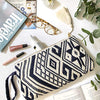 DwellStudio Vegan Clutch for Women -Boho Style Clutch, Wristlet, Purse, Woman's Hand Bag, Wallet, Beautiful Gift for Women (Navy and White)