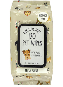 Precious Tails Pet Wipes (120 Count) - Extra Gentle Deodorizing Dog Grooming Wipes with Aloe Vera and Vitamin E, Alcohol Free - Fresh Scent (Live. Love. Wipe.)