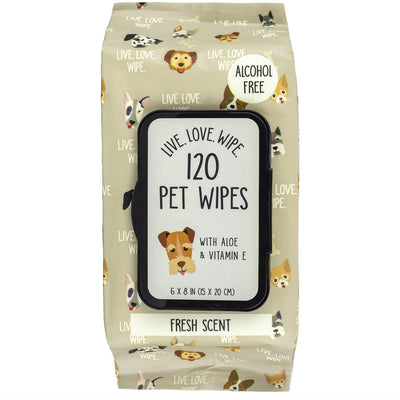 Precious Tails Pet Wipes (120 Count) - Extra Gentle Deodorizing Dog Grooming Wipes with Aloe Vera and Vitamin E, Alcohol Free - Fresh Scent (Live. Love. Wipe.)