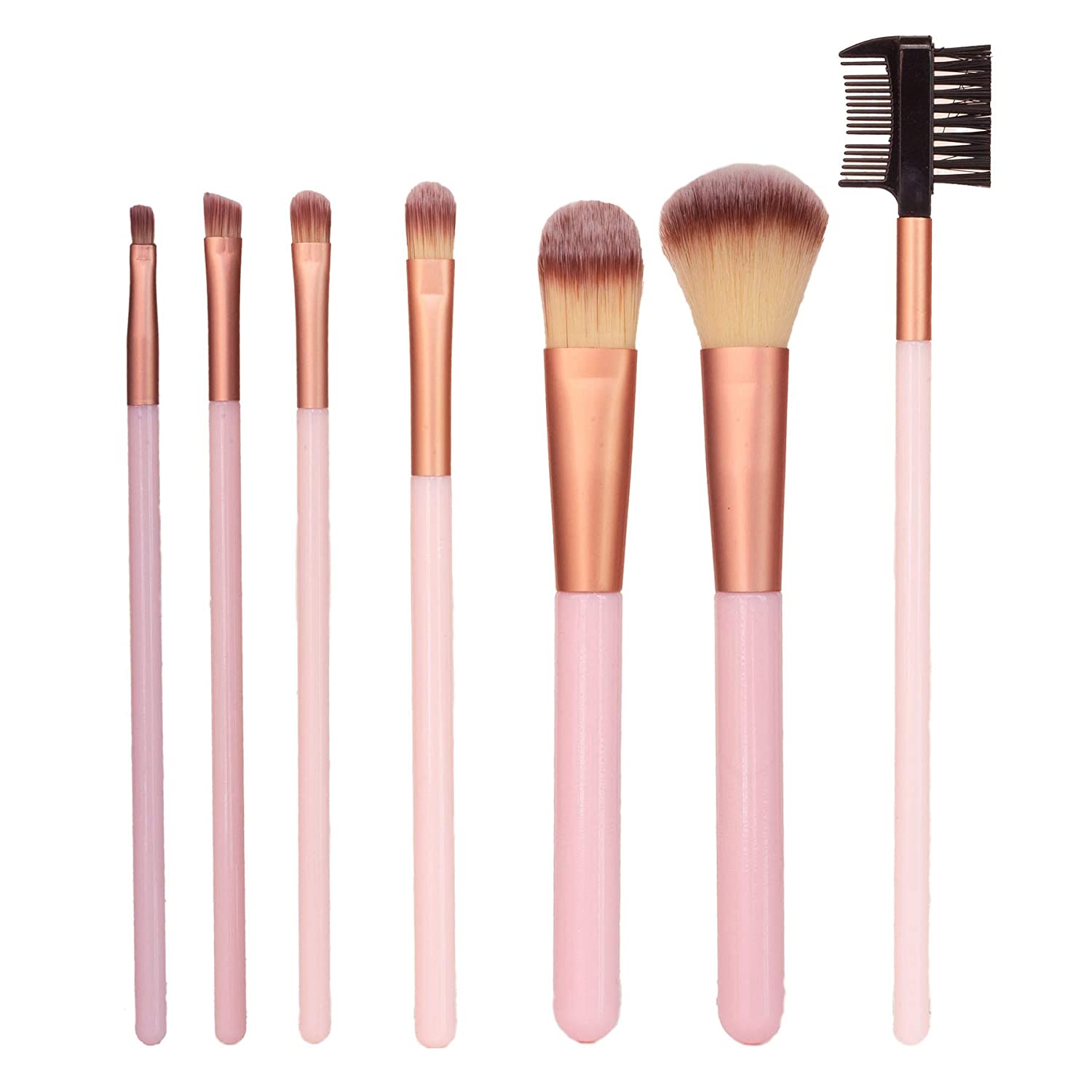 Nicole Miller Makeup Brush Collection, 7 Piece Makeup Brush Gift Set, Powder Brush, Foundation Brush, Eye Shadow Brush, Concealer Brush, Eyeliner Brush, Angled Eye Shadow Brush and Duo Brow Comb Brush