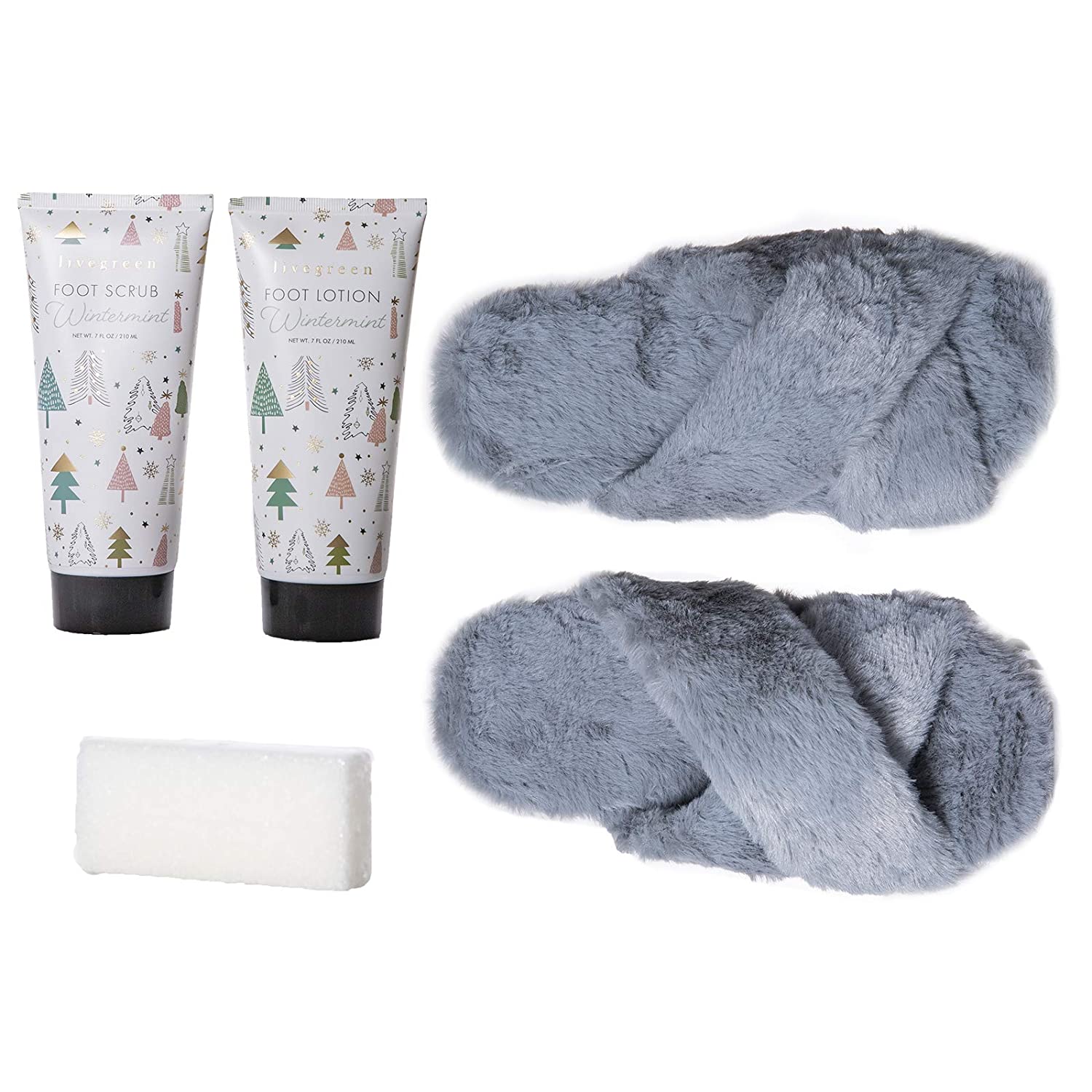 Live Green Bath and Body Gift Set- Foot Spa Set with Slippers, Scrub, and Lotion