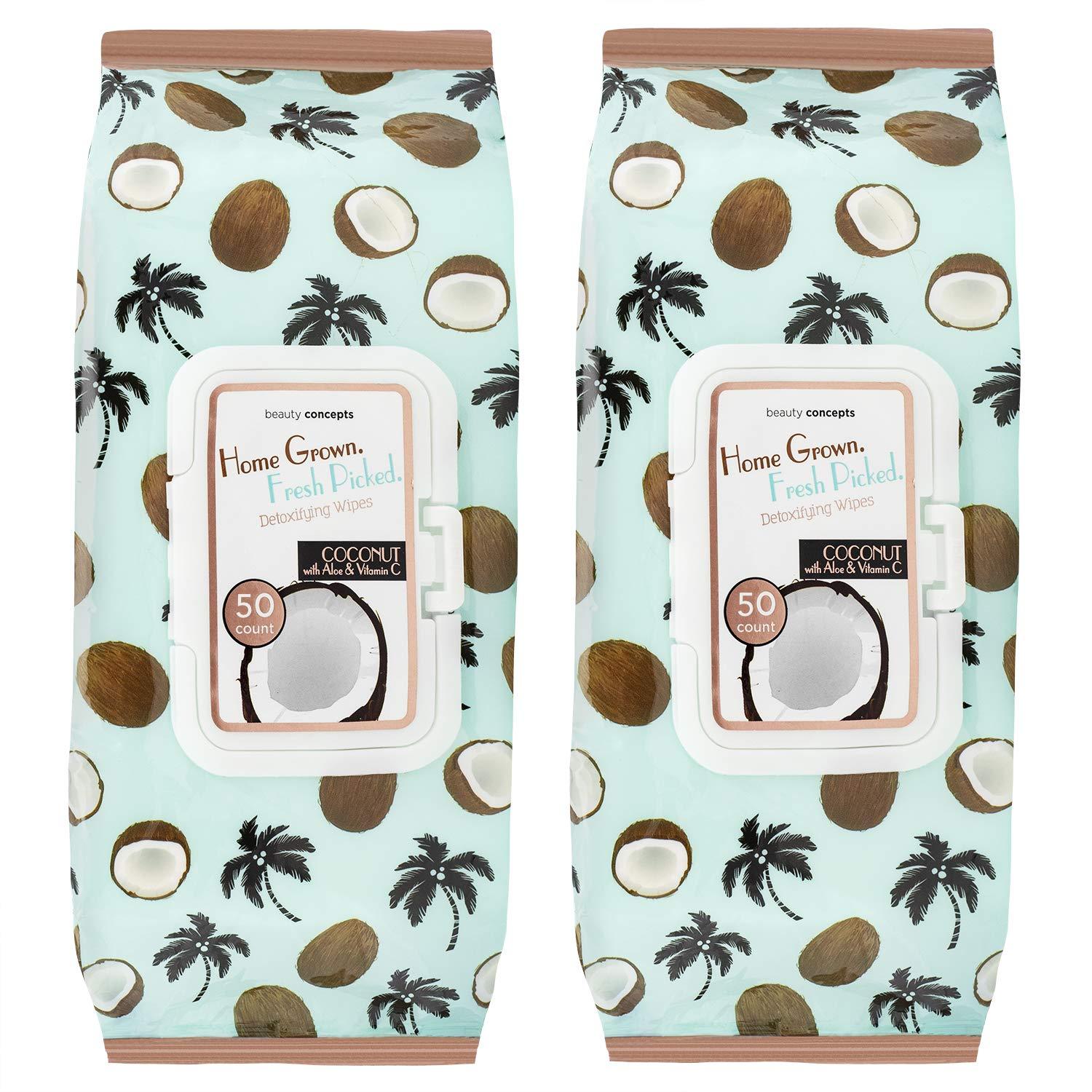 B.C. Beauty Concepts Makeup Remover Wipes, 50 Facial Cleaning Cloths, Gentle Facial Wipes Removes Makeup Mascara Dirt and Oil, Flip Top Pack (Coconut with Aloe & Vitamin C)