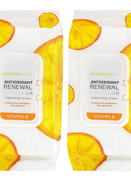 Clinical Works - 2 Pack (60 Count Each) Vitamin C Antioxidant Micellar Cleansing Wipes