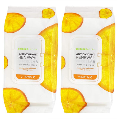 Clinical Works - 2 Pack (60 Count Each) Vitamin C Antioxidant Micellar Cleansing Wipes