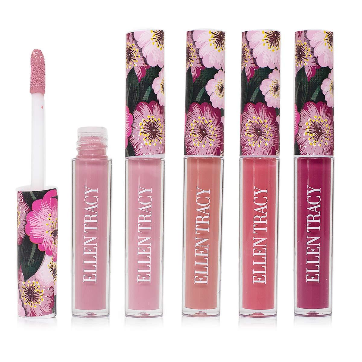 Ellen Tracy Flawless Lip Gloss Collection, 4 Piece Gift Set, Rosy Nudes, Holiday Gift Set for Women and Girls