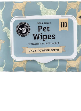 Precious Tails Pet Wipes (110 Count) - Extra Gentle Deodorizing Dog Grooming Wipes with Aloe Vera and Vitamin E - Baby Powder Scent