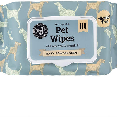 Precious Tails Pet Wipes (110 Count) - Extra Gentle Deodorizing Dog Grooming Wipes with Aloe Vera and Vitamin E - Baby Powder Scent