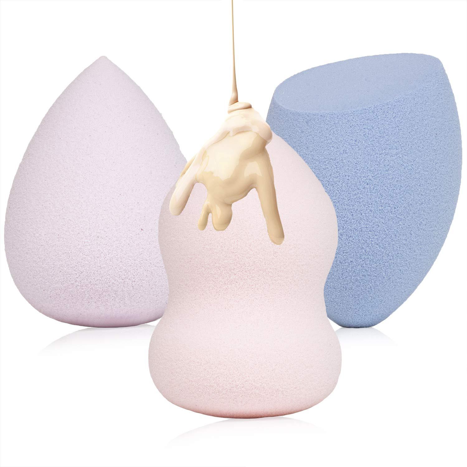 Nicole Miller 3 Piece Makeup Sponge Set, Blend to Perfection Sponge Trio, Contouring and Highlighting, Foundation Sponge, Makeup Gift Set, Latex Free (Silver Box)