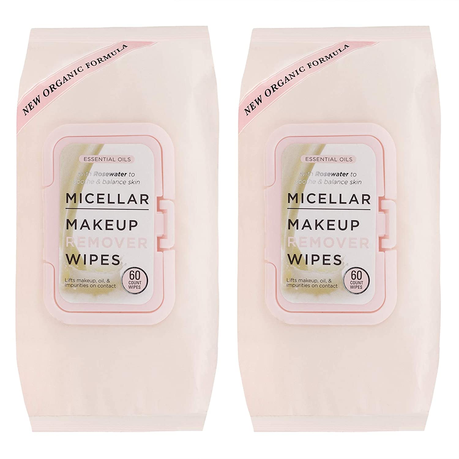 Essential Oils - 2 Pack (60 Count Each) Micellar Makeup Remover Facial Wipes