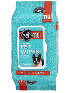 Precious Tails Pet Wipes (110 Count) -Soothing Deodorizing Dog Grooming Wipes with Aloe Vera and Vitamin E - Papaya Scent