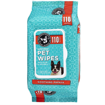 Precious Tails Pet Wipes (110 Count) -Soothing Deodorizing Dog Grooming Wipes with Aloe Vera and Vitamin E - Papaya Scent