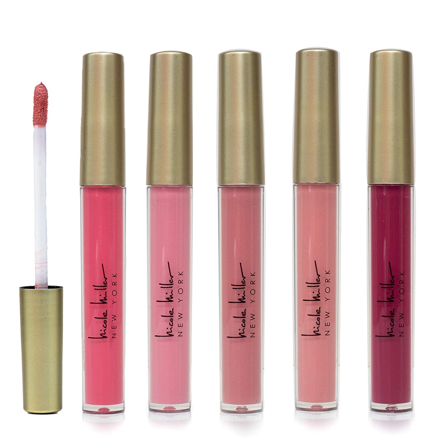 Nicole Miller 5 Pack Matte Liquid Lipstick Collection (Gold Packaging)