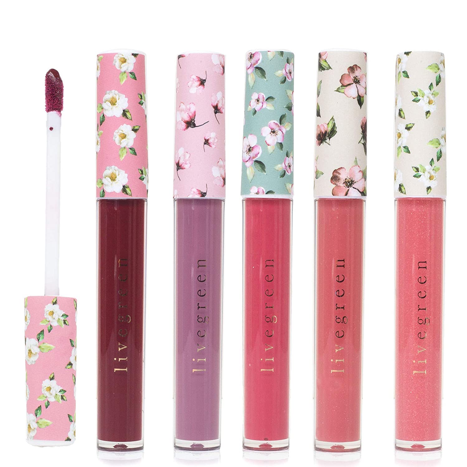 Live Green 5 Pc Lip Gloss Collection, Gift Set with Five Different Shade Lip Glosses, Holiday Gift Set for Women and Girls, Warm Color Shades